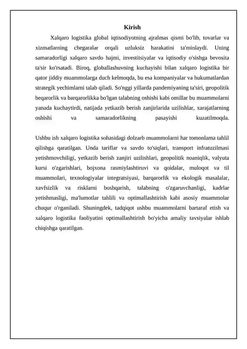 Mavzu: Xalqaro logistika muammolari 3