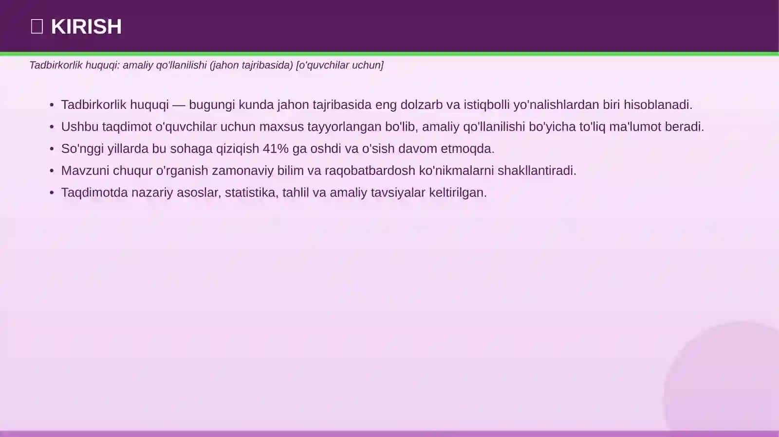 Tadbirkorlik huquqi: amaliy qo'llanilishi (jahon tajribasida) [o'quvchilar uchun] 3
