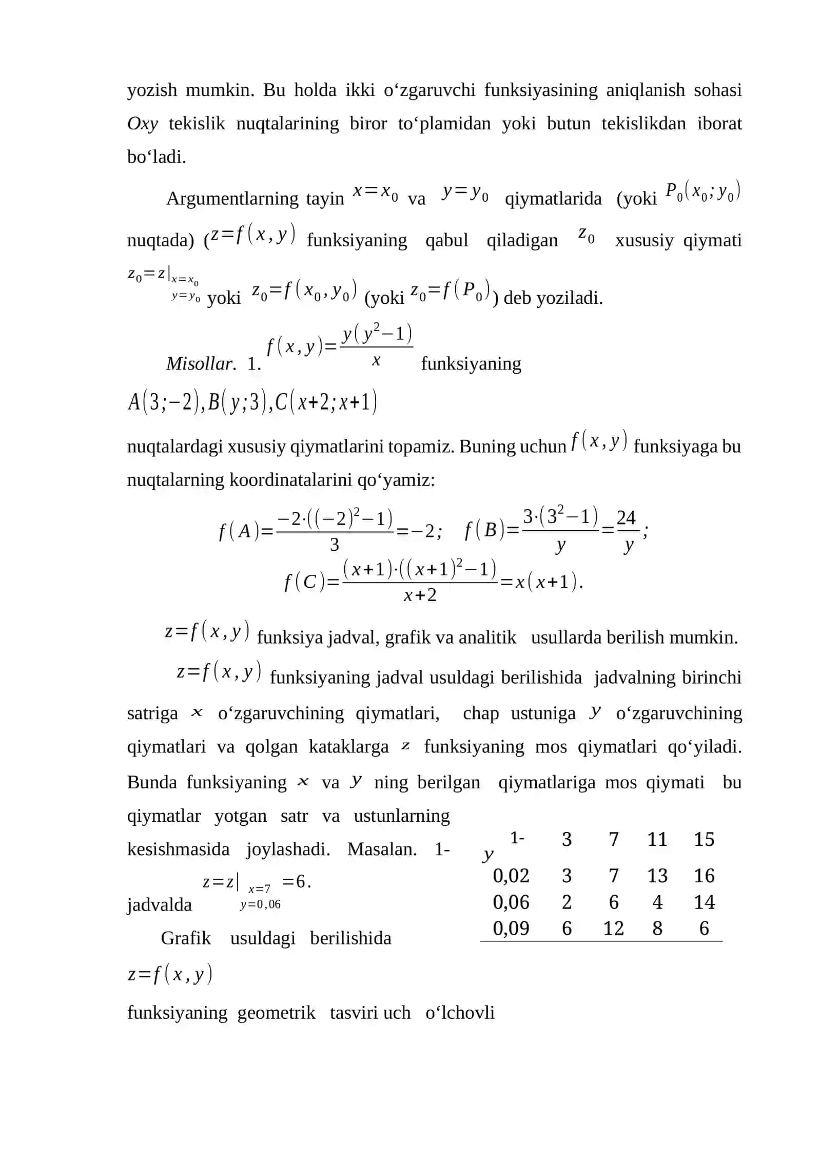 Ko‘p o‘zgaruvchili funksiyaning limiti, uzluksizligi  1.Funksiyaning xususiy hosilalari Funksiyaning diffrensiali.  2.Yuqori tartibli xususiy hosila va differensiallar.  3.Bir necha o‘zgaruvchi funksiyasining ekstremumlari.  4.Differensial tenglamalarga keltiruluvchi masalalar.  5.Birinchi tartibli differensial tenglamalar.  Koshi masalasi 3