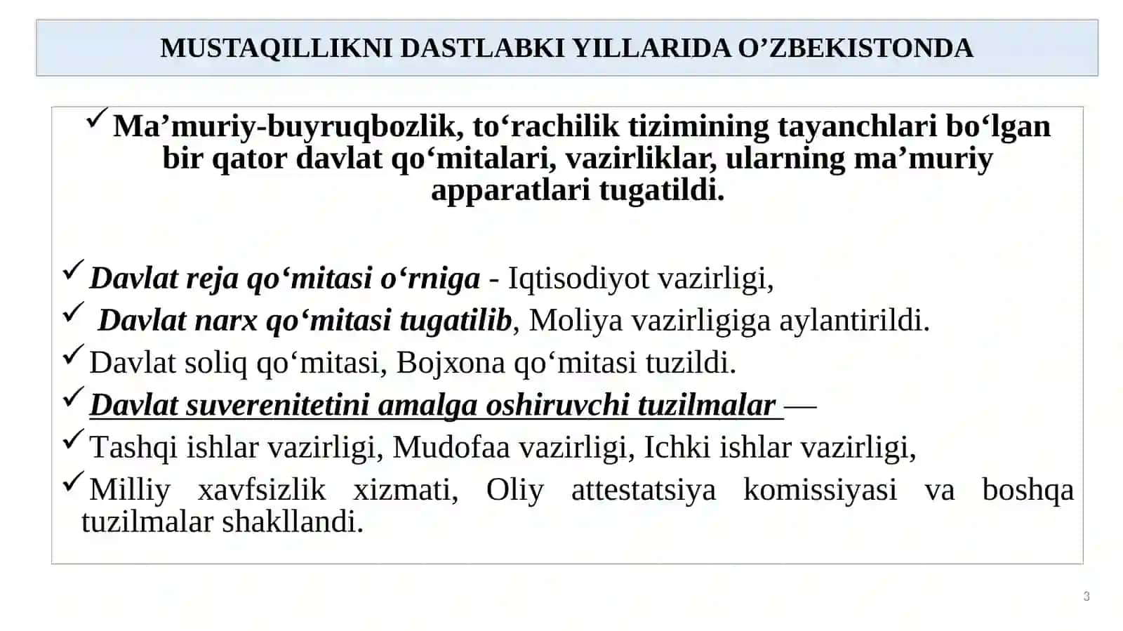 O`zbekistonda Demokratik, Fuqarolik Jamiyati Asoslarining Shakllanishi, Amalga Oshirilgan Siyosiy Ishlotlar 3