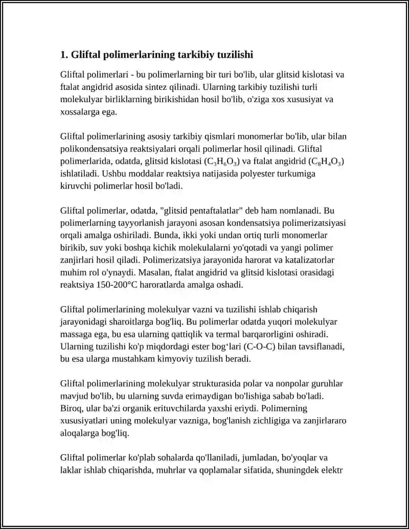 SANOATDA MODIFIKATSIYALANMAGAN GLIFTAL POLIMERLARI TEXNOLOGIYASI 3