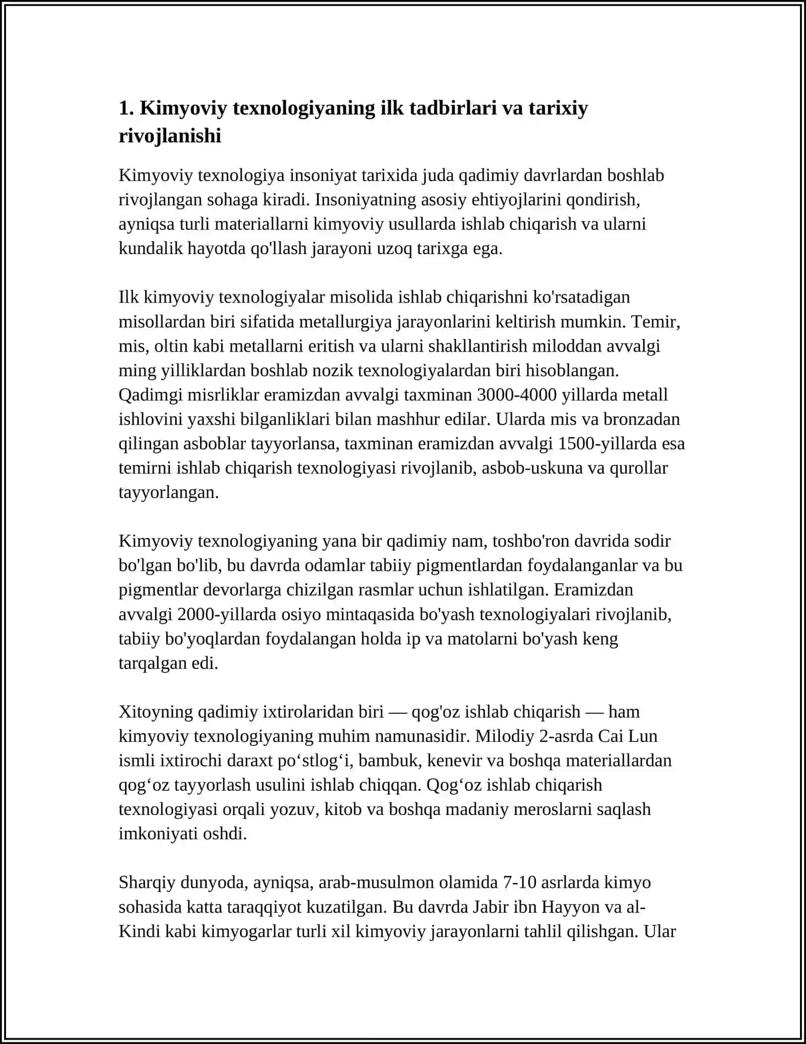 KIMYOVIY TEXNOLOGIYA FANINING RIVOJLANISH TARIXI. KIMYOVIY TEXNOLOGIYANING OʻZIGA XOS XUSUSIYATLARI RIVOJLANISH BOSQICHLARI 3