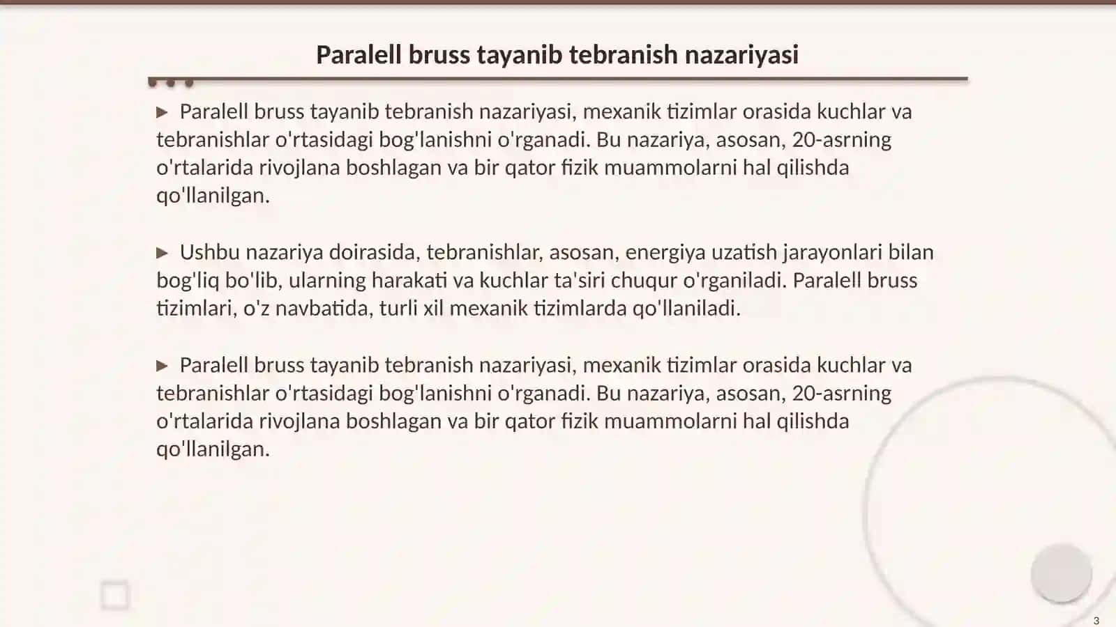 Paralell bruss tayanib tebranish nazariyasi 3
