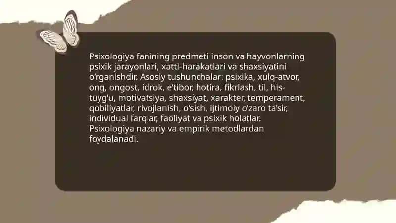 Psixologiya fanining predmeti va rivojlanish tarixi, sohalari va tadqiqot metodlari 3