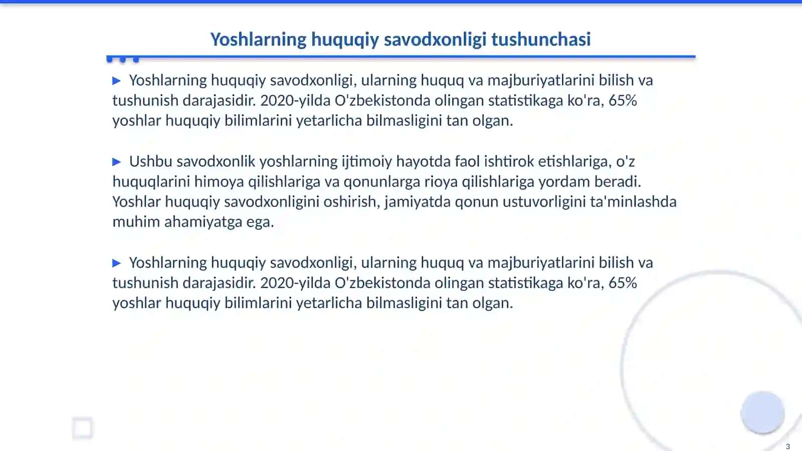 Yoshlarning huquqiy savodxonligini oshirish masalalari 3