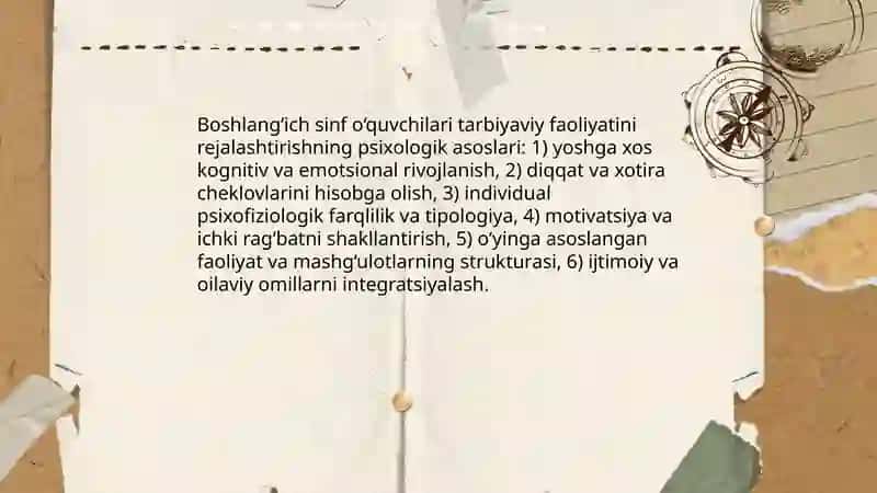 Boshlang‘ich sinf o‘quvchilarining dars va darsdan tashqari tarbiyaviy faoliyatini rejalashtirish o‘ziga xos xususiyatlari 3