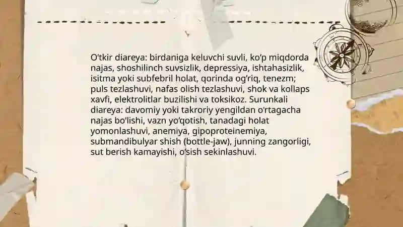 Yirik shoxli hayvonlarning diareya klinik alomati patologik anatomik oʻzgarishlar 3