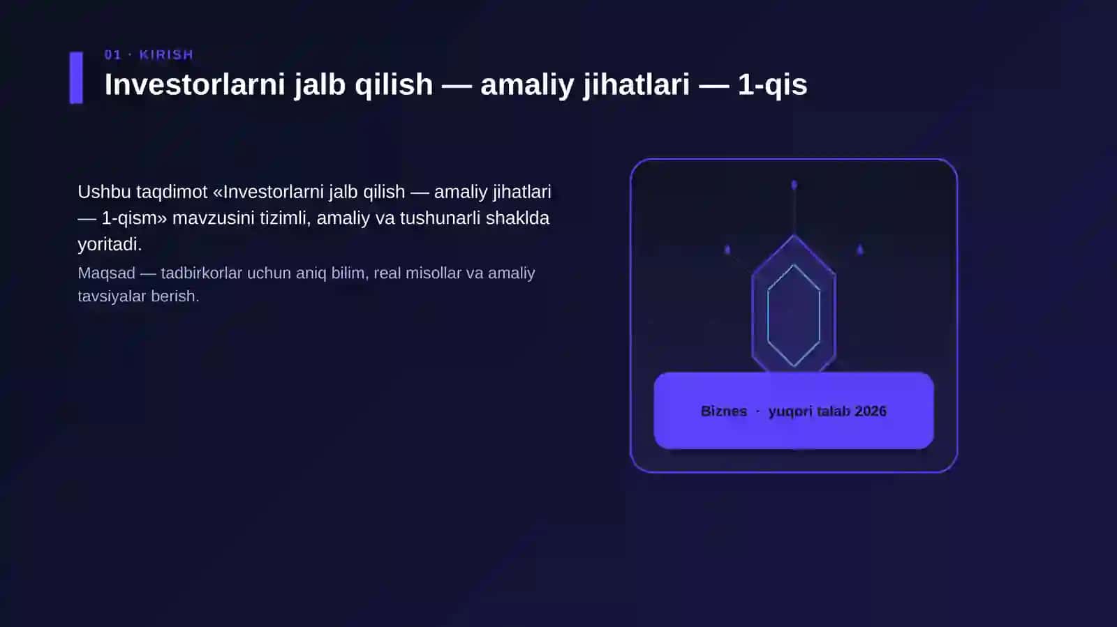 Investorlarni jalb qilish - amaliy jihatlari - 1-qism 3