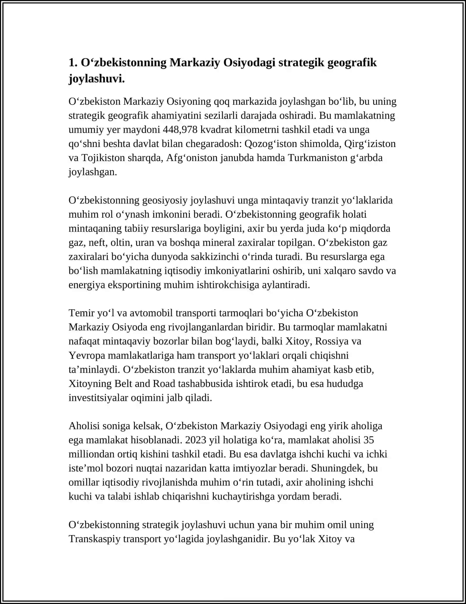 O'ZBEKISTONNING MARKAZIY OSIYODAGI TINCHLIK VA BARQARORLIKNI TA'MINLASHDAGI O'RNI 3