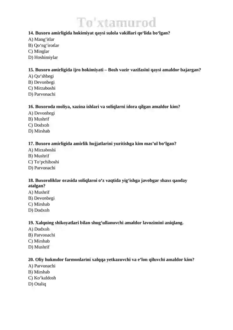 🏛️ Tarix fanidan FABIU uchun mavzulashtirilgan testlar to‘plami 📚🧠 3