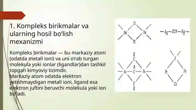 Kompleks birikmalarni eritmadagi muvozanati, koordinatsion qobiqdagi ligandlarning o‘zaro          				ta’sirlashuvi 3