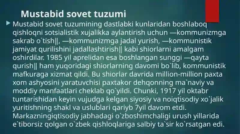 O’zbekistonda 50-70-yillarda paxta yakkahokimchiligining kuchayishi va ekologik muammolarning kelib chiqishi 3