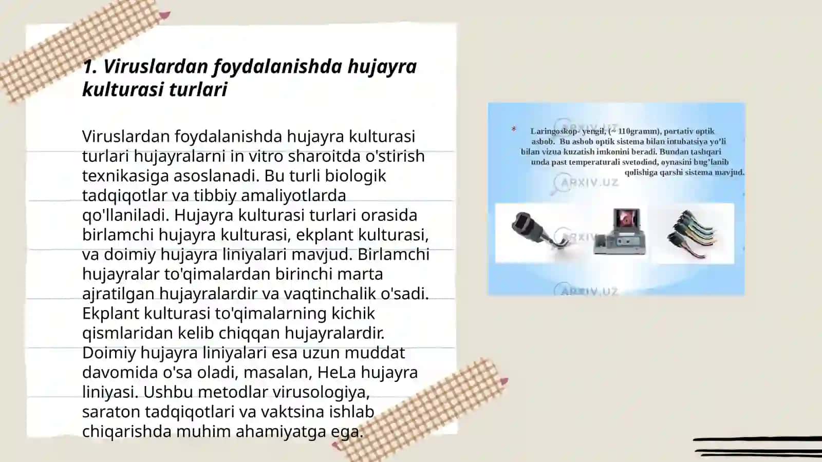 Viruslarni ajratib olishda qo'llaniladigan hujayra kulturalari, olinishi, qo'llanilishi 3