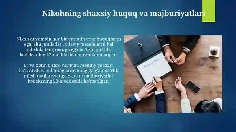 Nikohning shaxsiy huquq va majburiyatlari 3