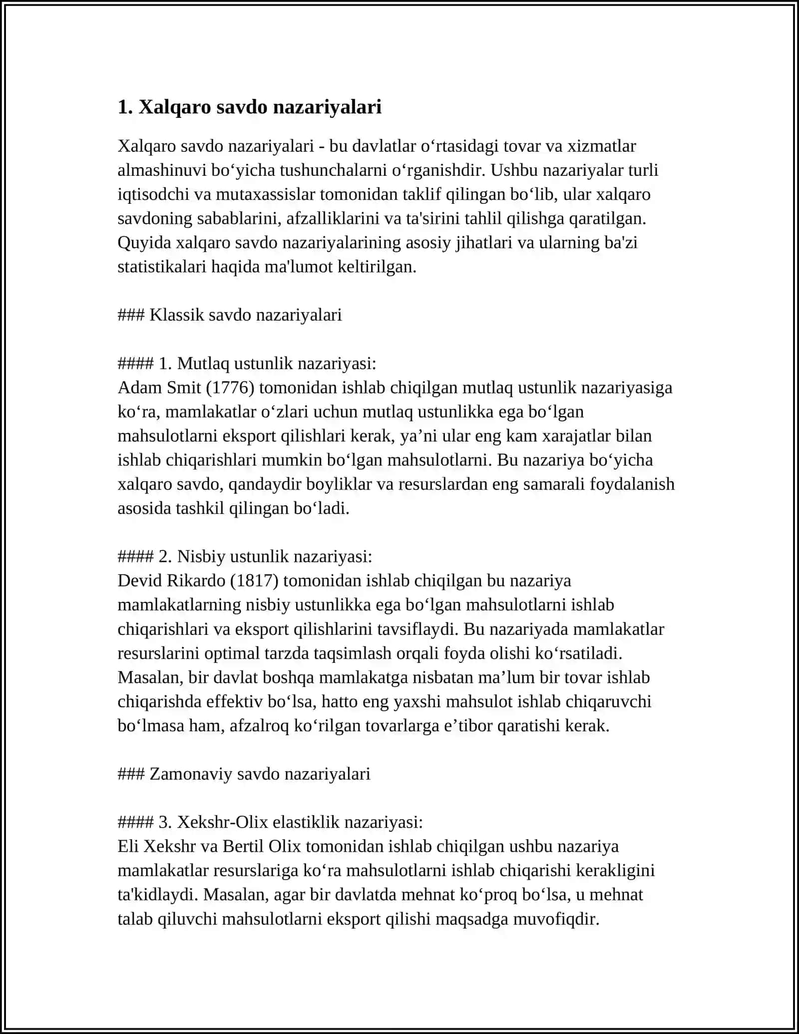 MUSTAQIL ISH: XALQARO SAVDO MODELI 3