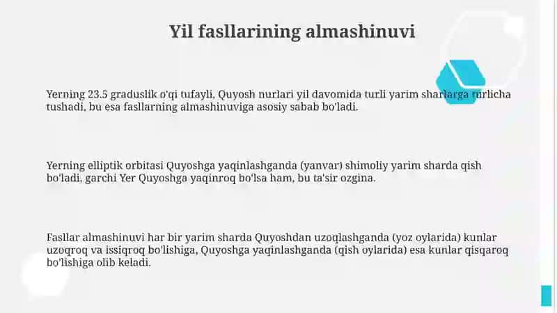 Yerning quyosh atrofida aylanishining geografik oqibatlari 3