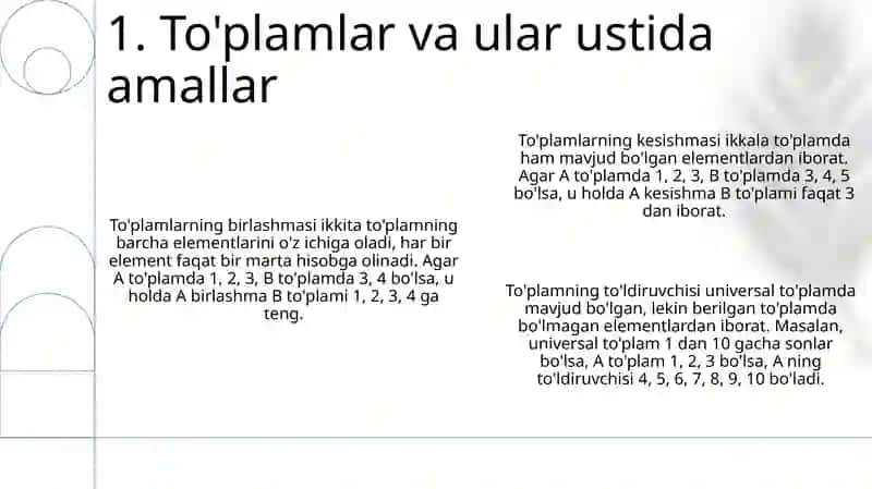 Toʻplamlar va ular ustida amallar 3