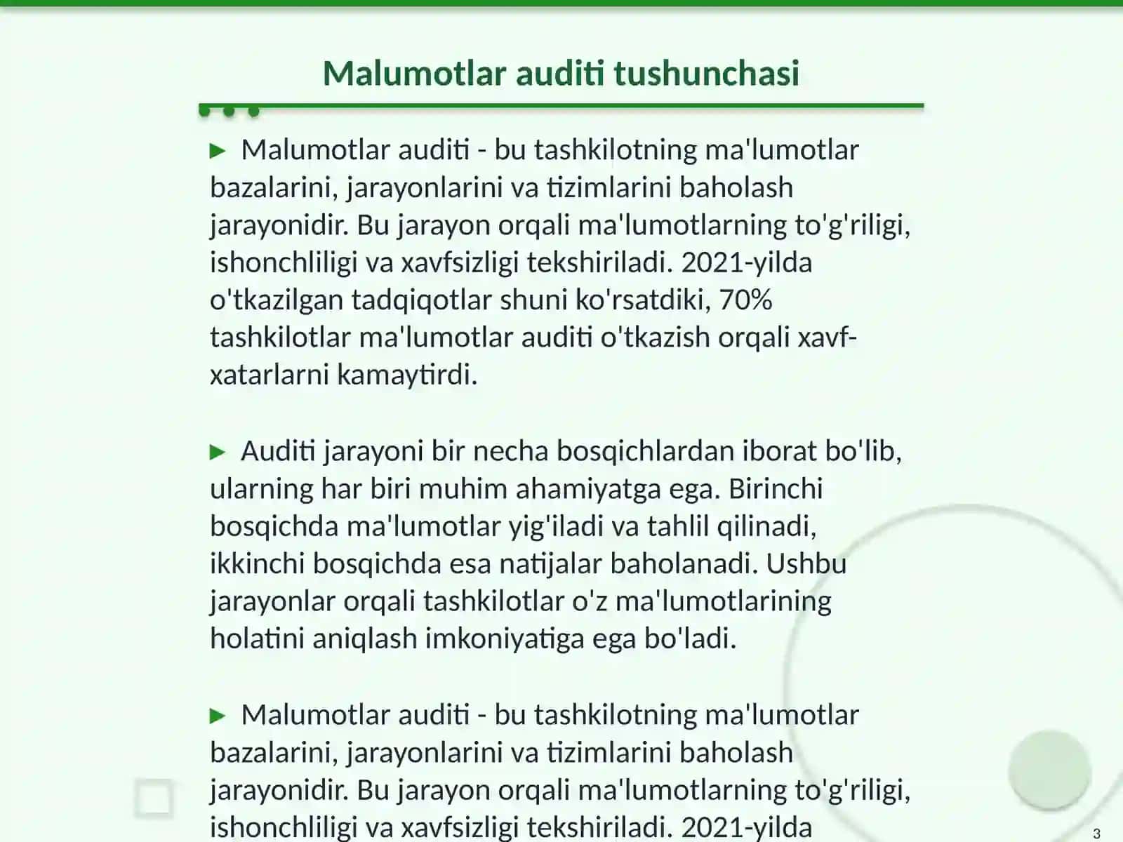 Malumotlar auditi va monitoring 3