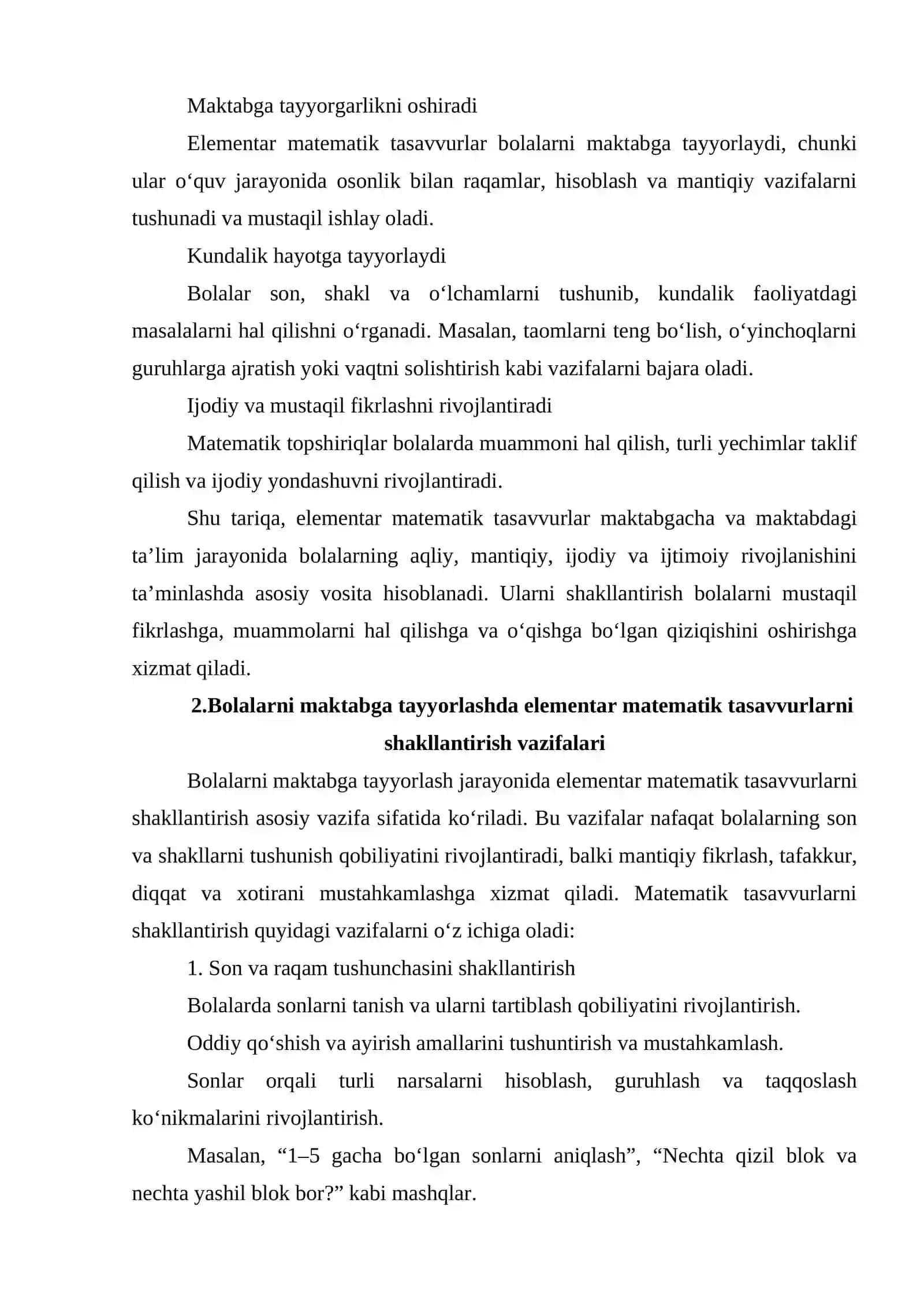 Bolalarni maktabga tayyorlashda elementar matematik tasavvurlarni shakllantirish orqali maktabga tayyorlash. 3