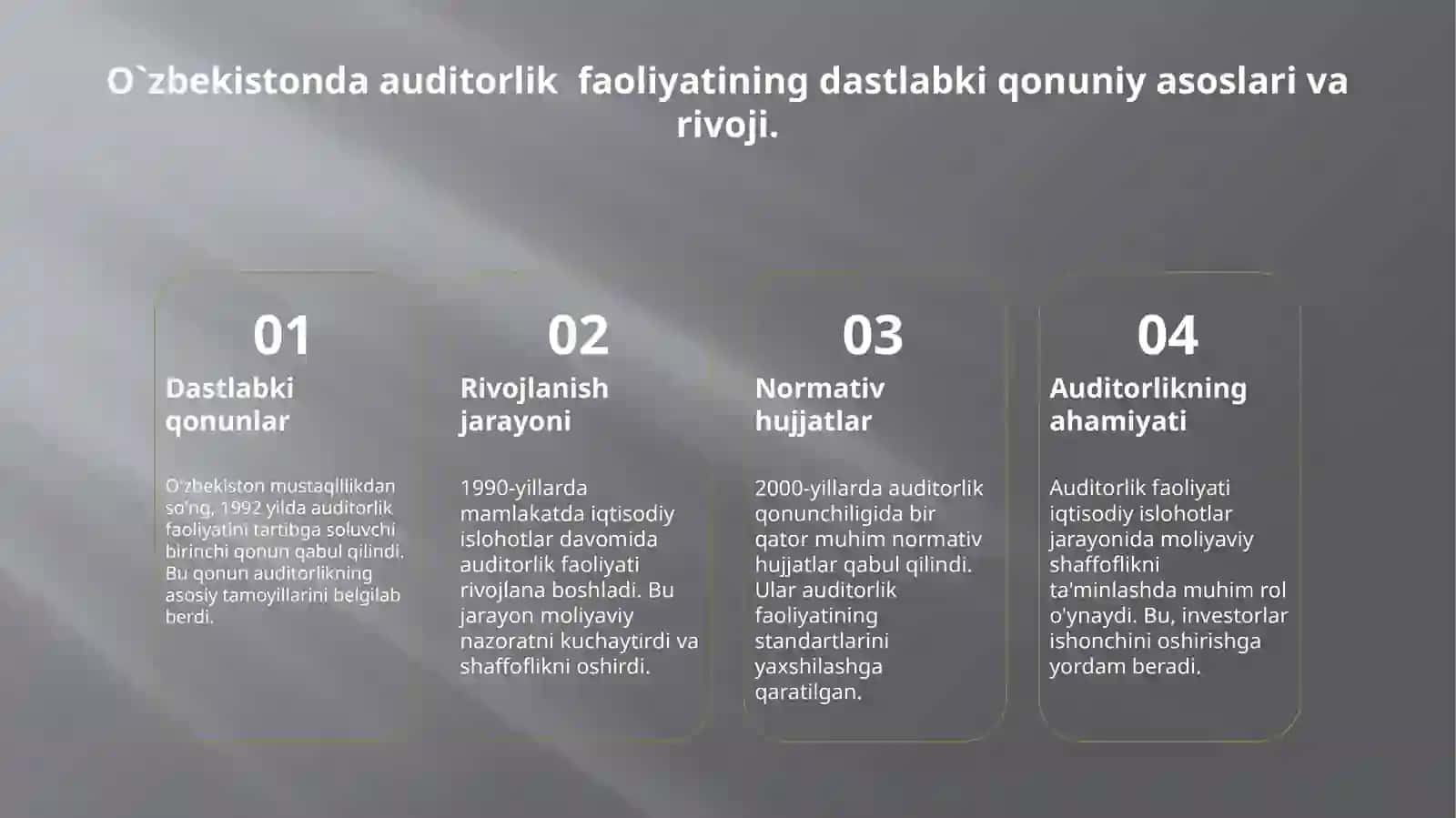 O`zbekistonda auditorlik faoliyatining huquqiy rivojlanish bosqichlari 3