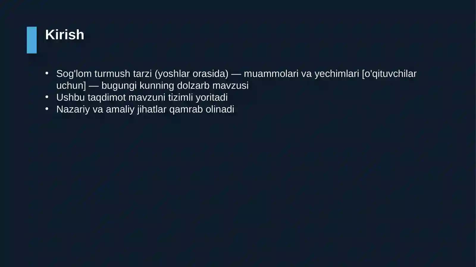 Sog'lom turmush tarzi (yoshlar orasida) — muammolari va yechimlari [o'qituvchilar uchun] 3