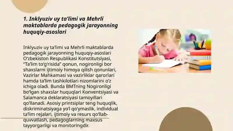 Inklyuziv uy taʼlimi va Mehrli maktablarda pedagogik jarayonni tashkil etish yoʻllari va vositalari 3