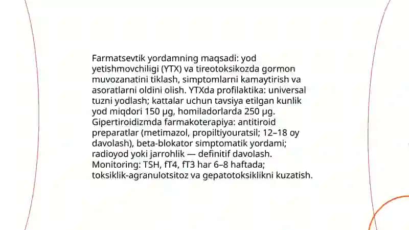 Yod tanqislik holatini (YTX) va tireotoksikozda farmatsevtik yordam tamoillari 3