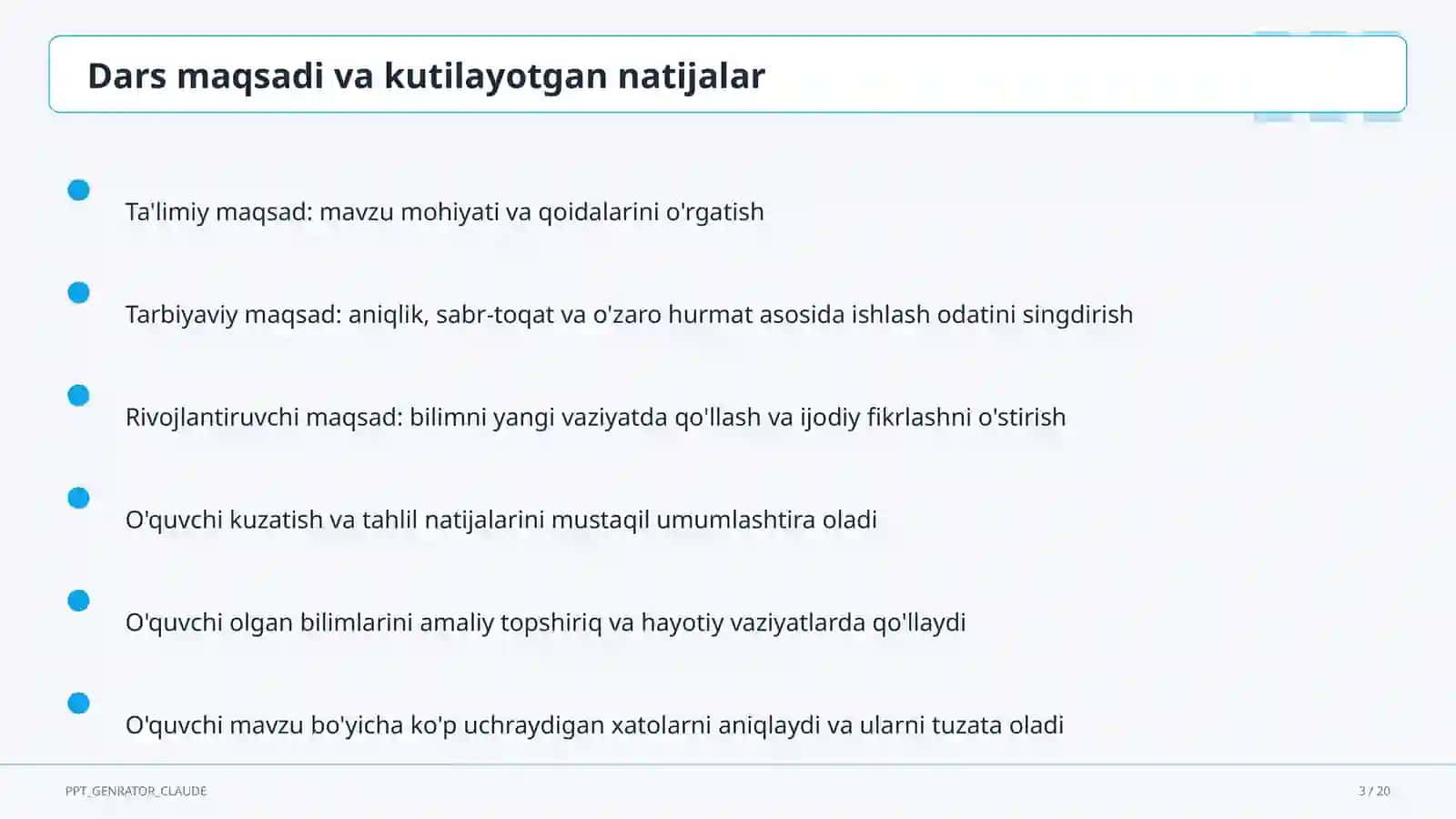 Blum taksonomiyasi va o'quv maqsadlari 3