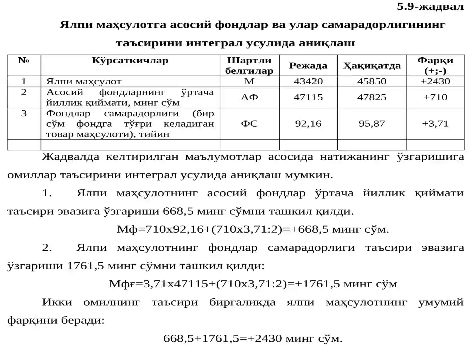 ИҚТИСОДИЙ ТАҲЛИЛДА ИНТЕГРАЛ ВА ТЕНГ ТАҚСИМЛАШ УСУЛЛАРИДАН ФОЙДАЛАНИБ ОМИЛЛАР ТАЪСИРИНИ ҲИСОБЛАШ ЙЎЛЛАРИ 3