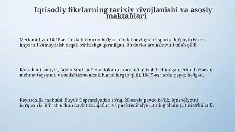 Jahon iqtisodiyotining tarixiy rivojlanishi va asosiy nazariyalari 3