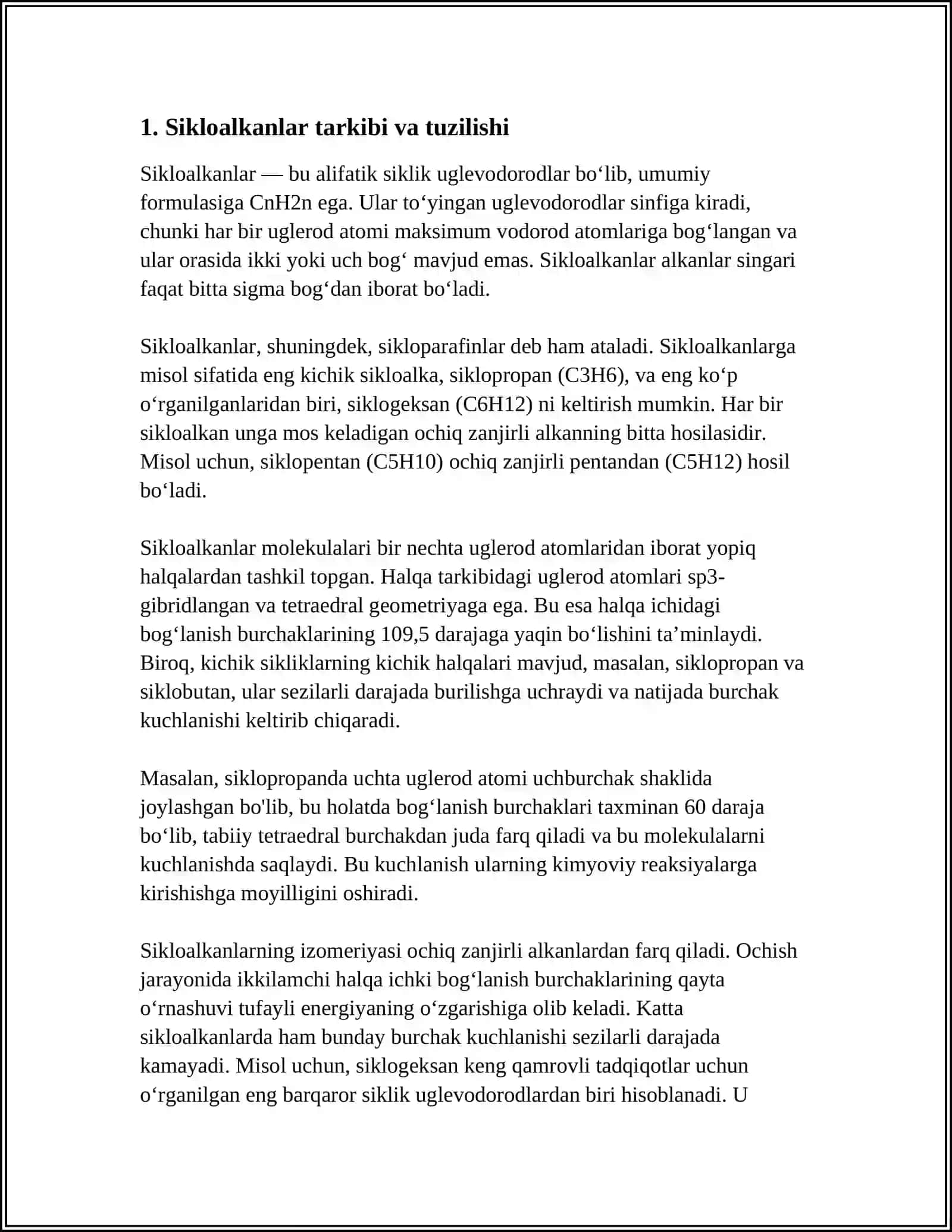 NEFT TARKIBIDAGI SIKLOALKANLAR (NAFTENLAR). SIKLOALKANLARNING XOSSALARI 3