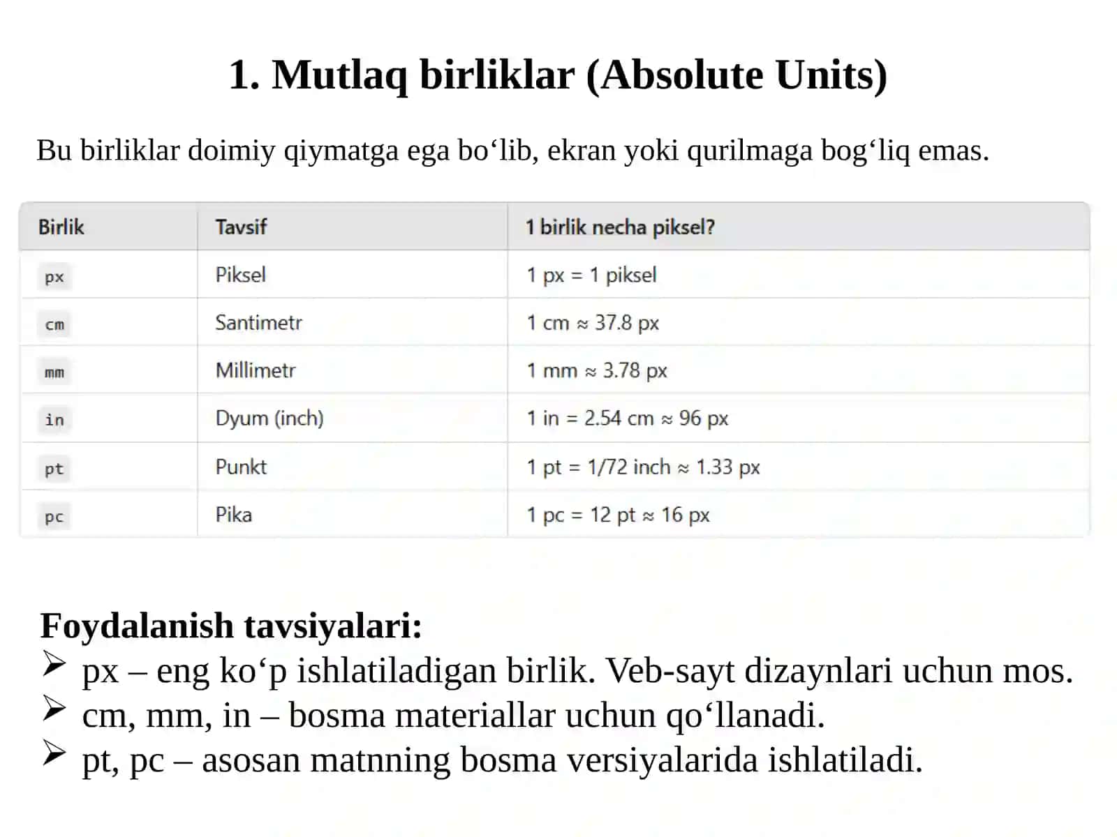 CSS (Cascading Style Sheets) dao‘lchovbirliklari 3