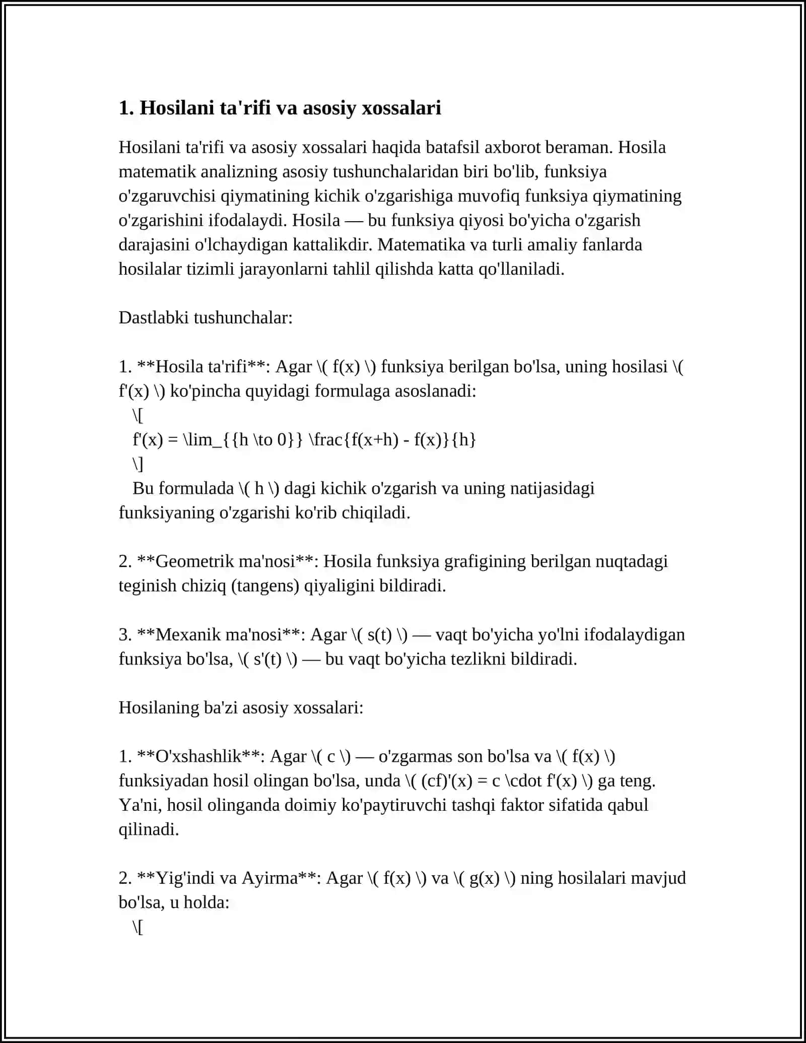 11-SINF MATEMATIKA KURSIDA "HOSILA VA UNING TATBIQLARI" BOBINI ÒQITISHDA INTERFAOL METODLARNI QÒLLASH 3