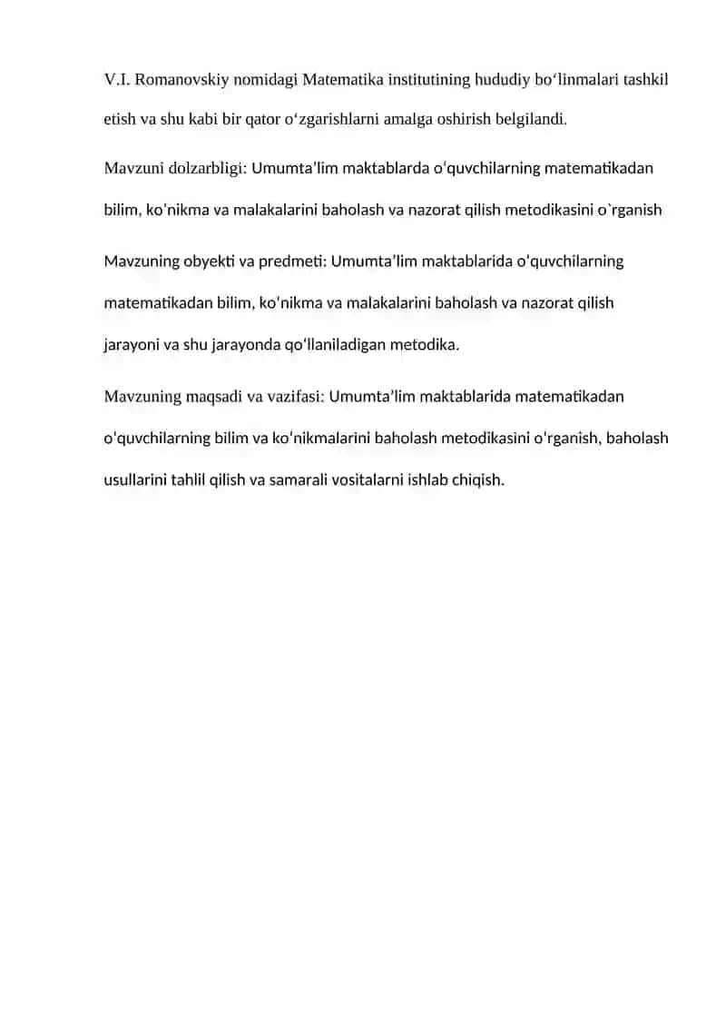 Umumtaʼlim maktablarda oʻquvchilarning matematikadan bilim, koʻnikma va malakalarini baholash va nazorat qilish metodikasi 3