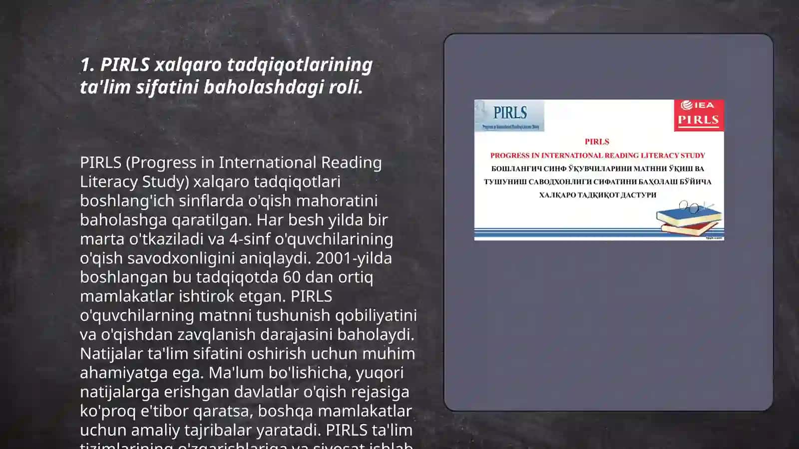PIRLS xalqaro tadqiqotlarining ta'lim sifatini oshirish 3