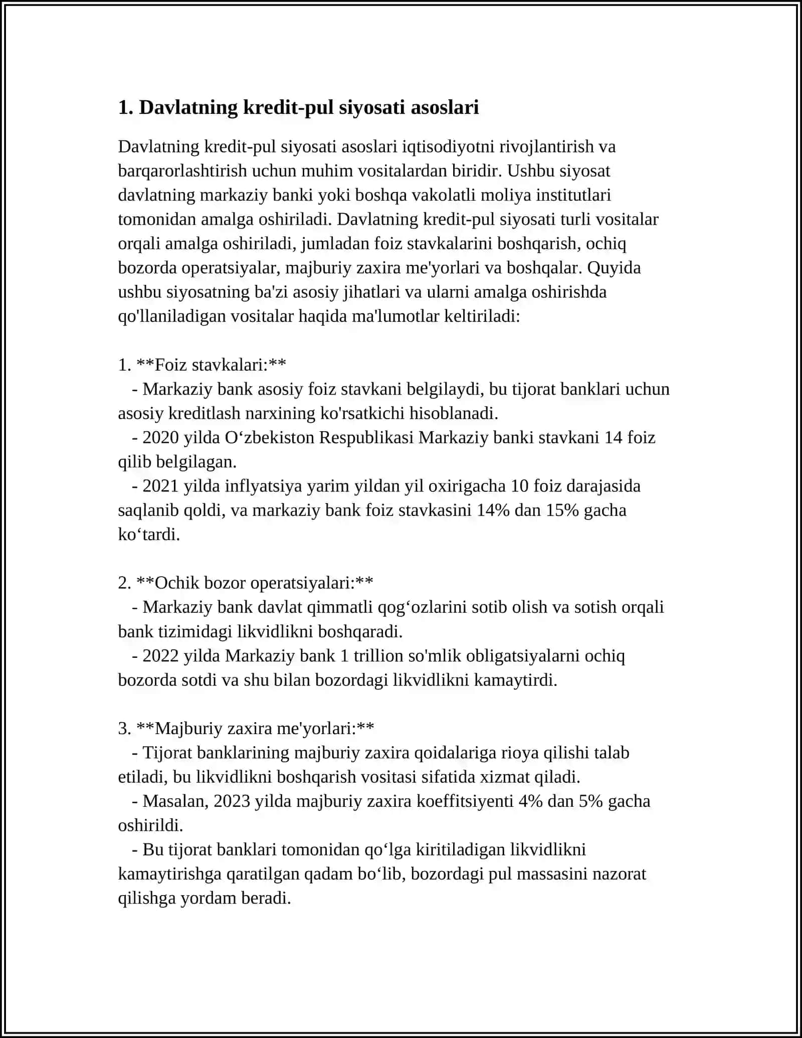 DAVLATNING KREDIT-PUL SIYOSATI, UNING DASTAKLARI VA AMALGAM OSHIRISH VOSITALARI 3