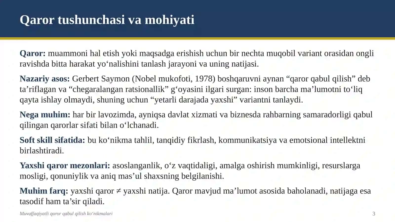 Qaror qabul qilish ko'nikmalari 3