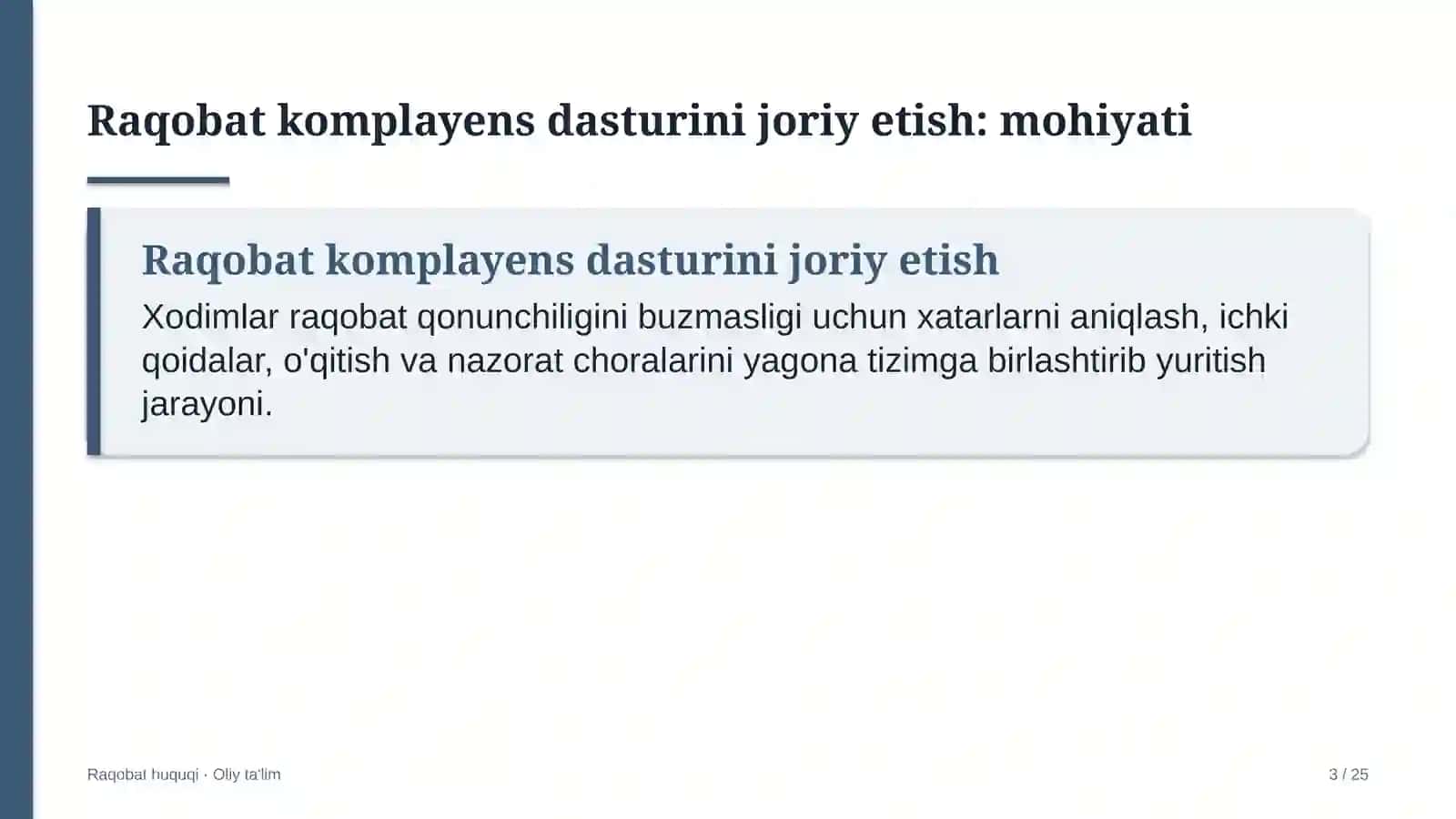 obodonlashtirish boshqarmalarida raqobat qonunchiligi bo'yicha komplayens dasturini joriy etish 7022 3
