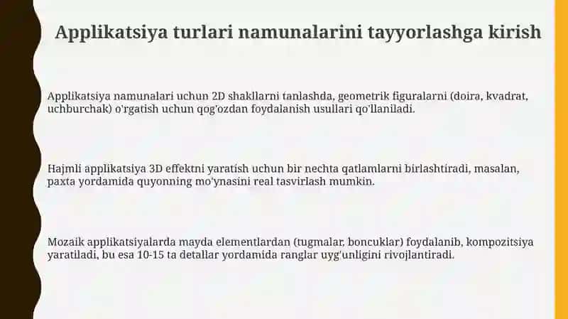 Applikatsiya turlariga namuna tayyorlash 3