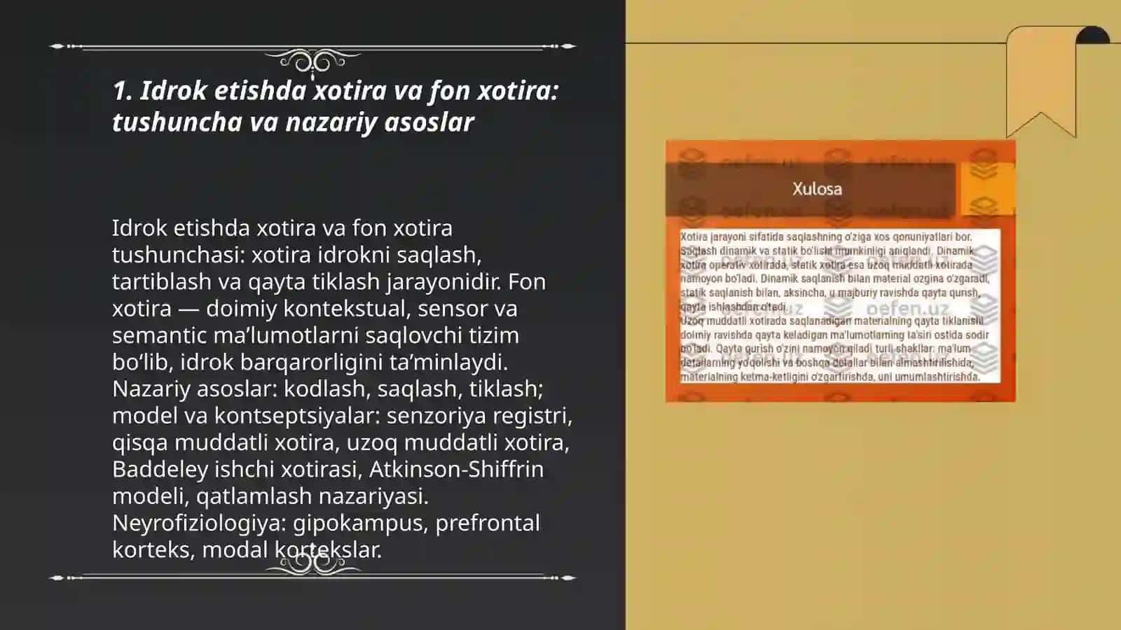 Idrok etishda xotira va fo‘n.xotira patalogiyasi va koprekksiyasi 3