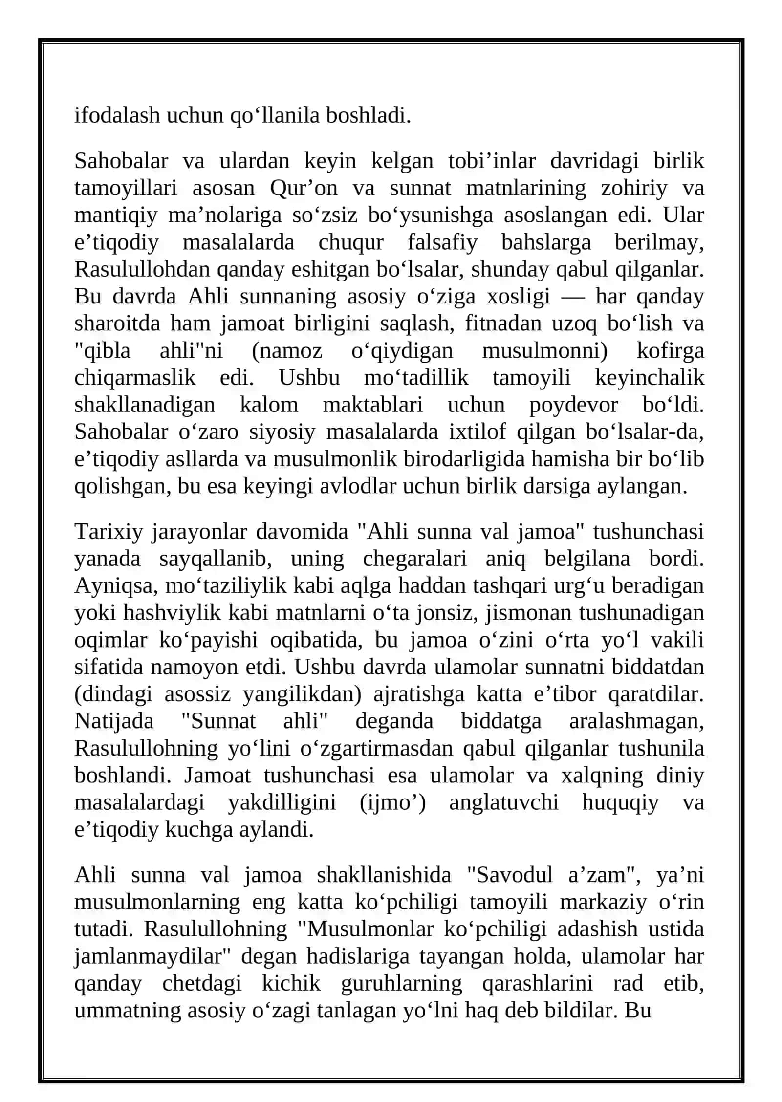 Ahli sunna val jamoa tushunchasining shakllanishi va uning firqalanishga qarshi mo‘tadillashtiruvchi roli 3