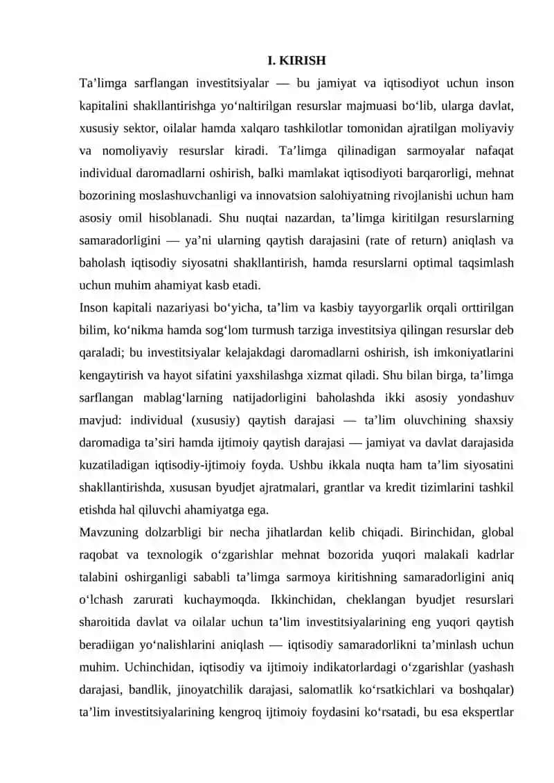 TA'LIMGA SARFLANGAN INVESTITSIYALARNING QAYTISH DARAJASI 3