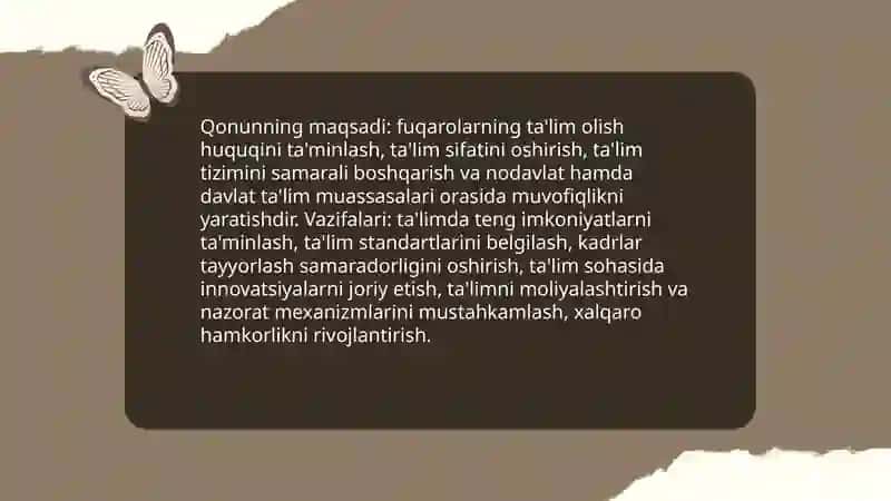 Ta'lim To'g'risidagi Qonunning Tuzilishi va Umumiy Mohiyati 3