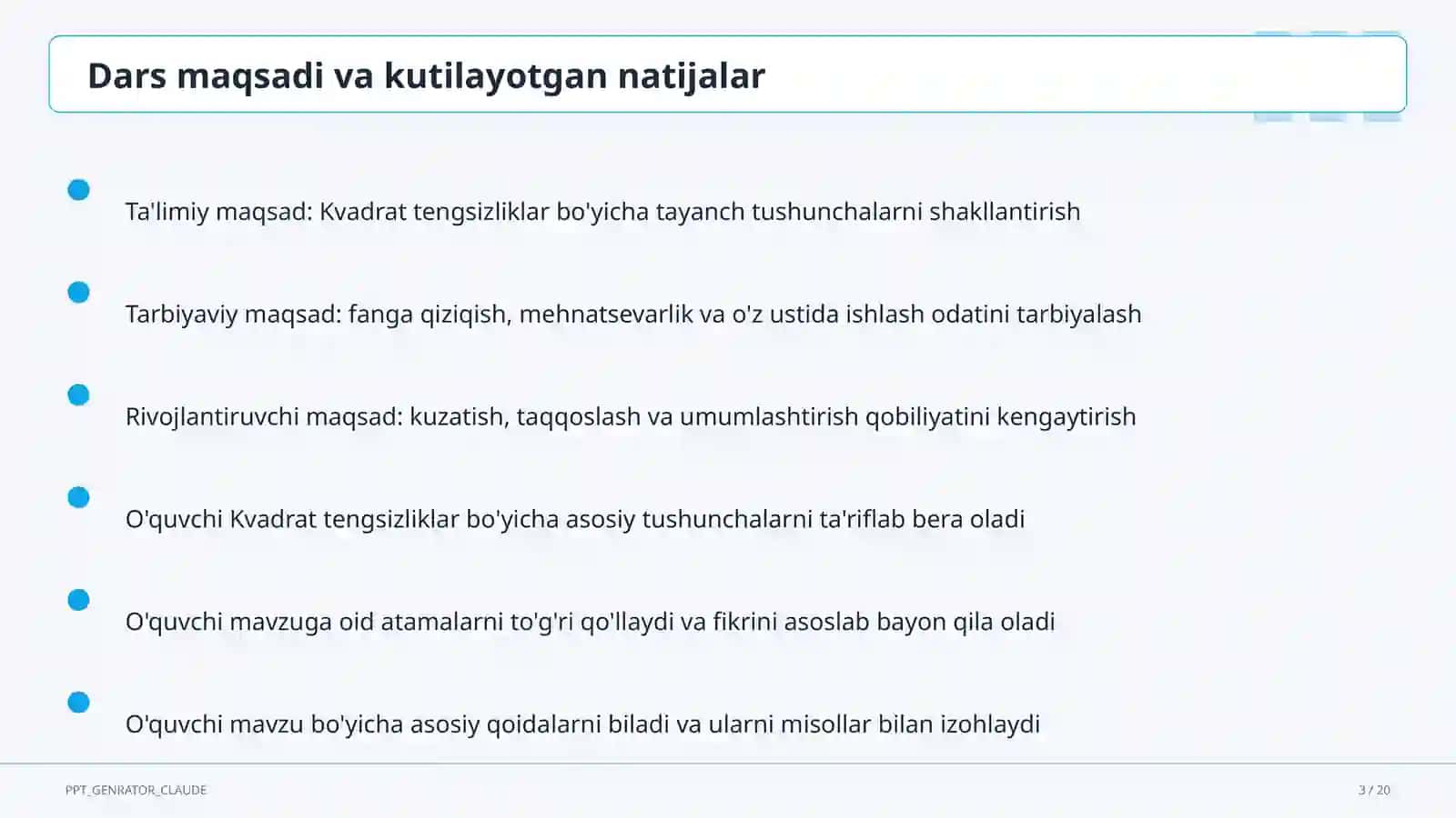 Kvadrat tengsizliklar (9-sinf) 3