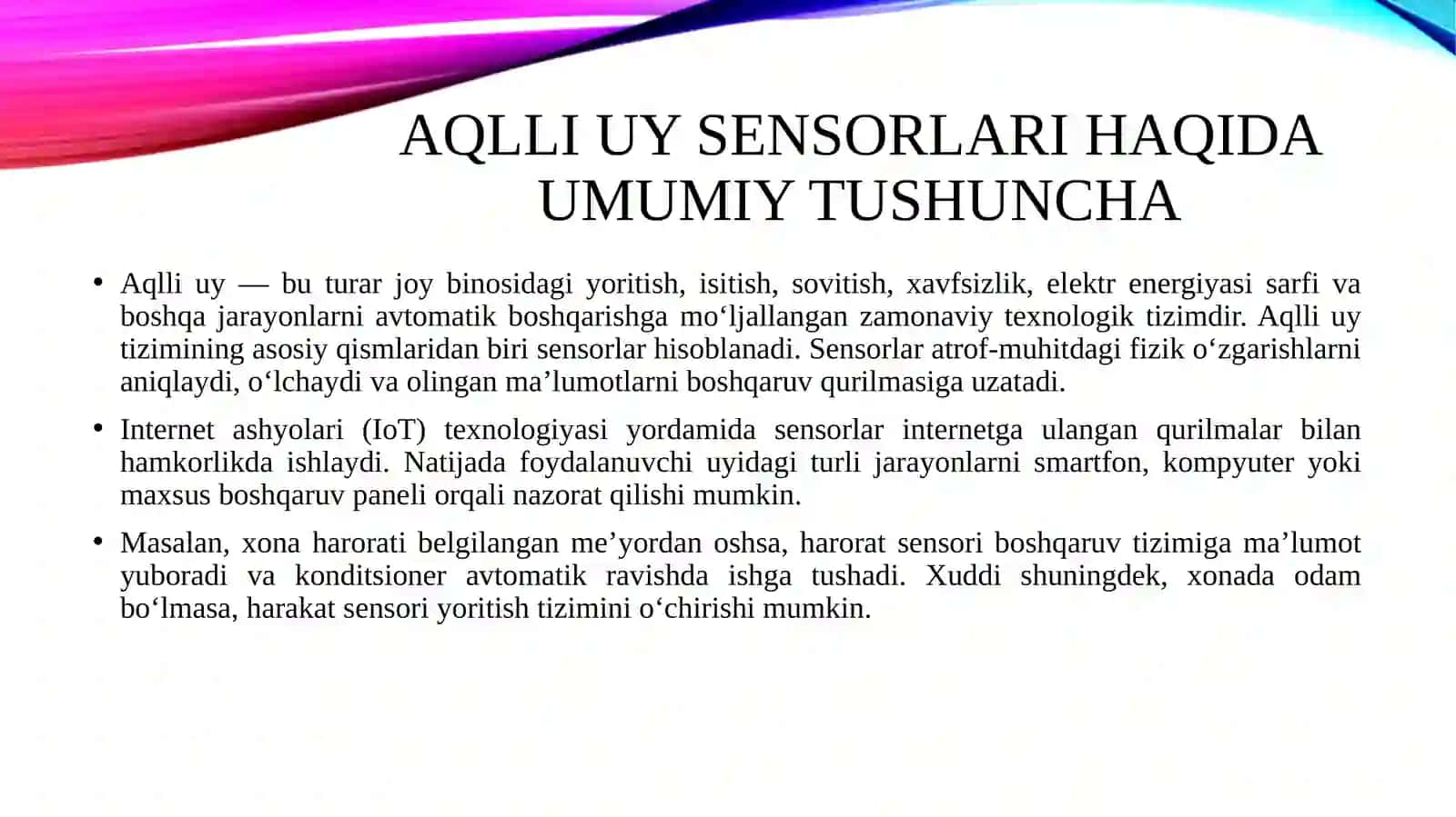 Aqlli uy loyihasida qo‘llaniladigan sensorlar 3