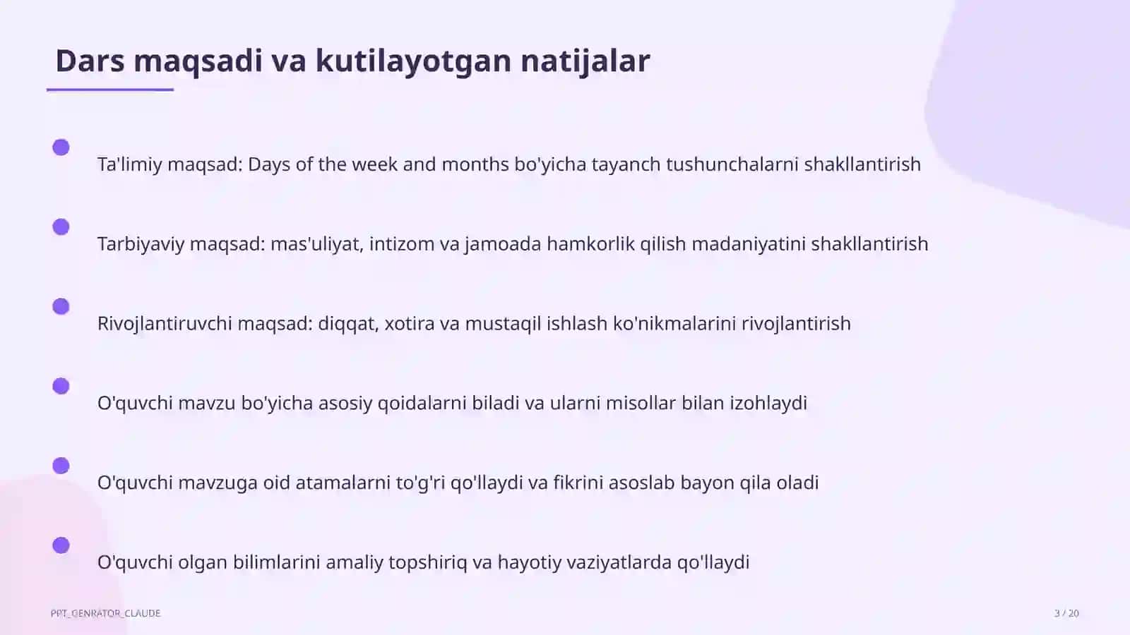 Days of the week and months (2-sinf) 3