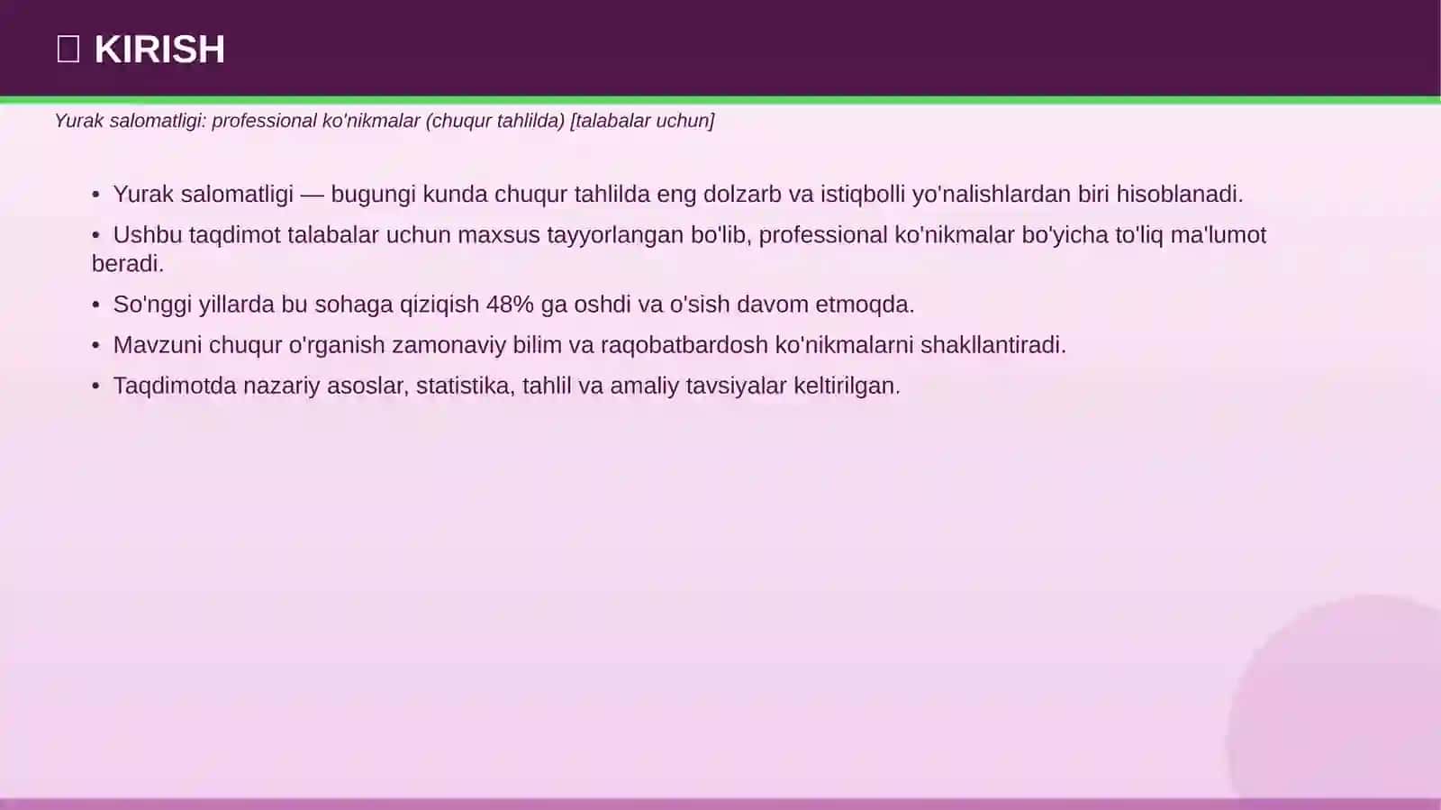 Yurak salomatligi: professional ko'nikmalar (chuqur tahlilda) [talabalar uchun] 3