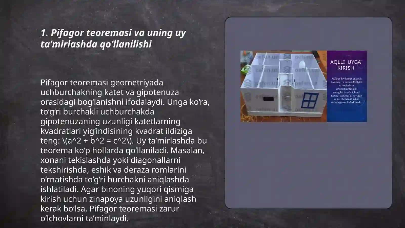 Pifagor teoremasi va uning uy taʼmirlashda qoʻllanilishi 3