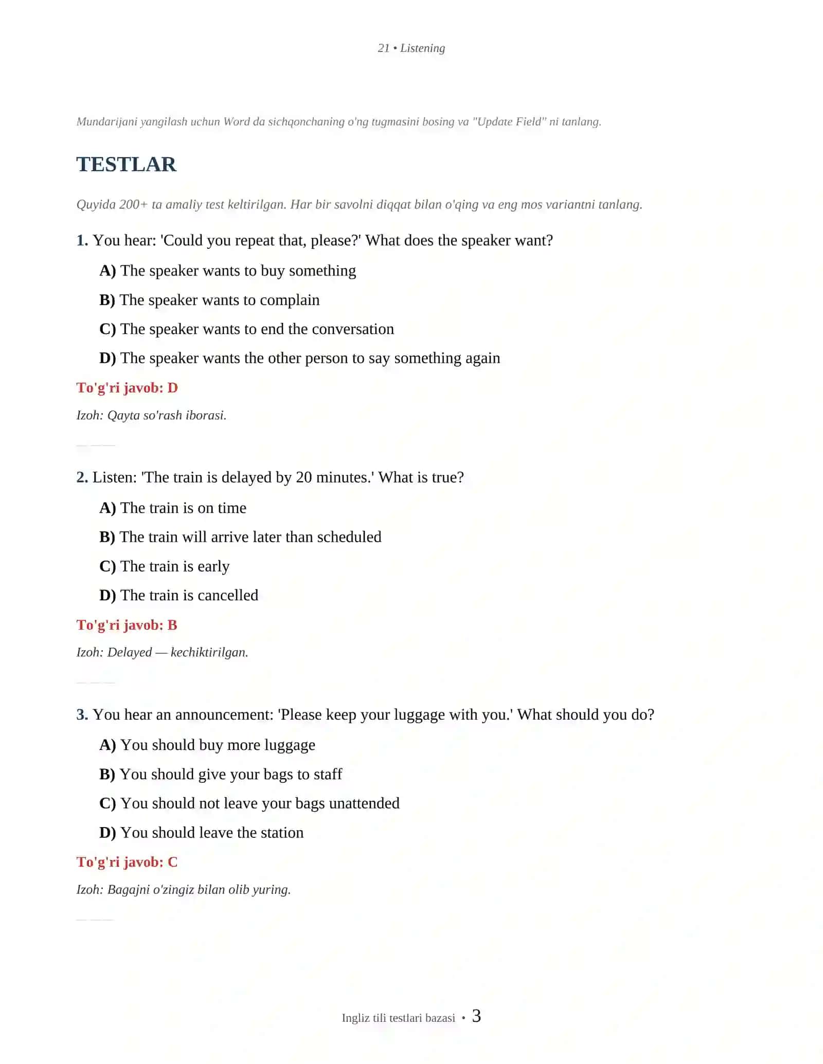 INGLIZ TILI TESTLARI BAZASI 3