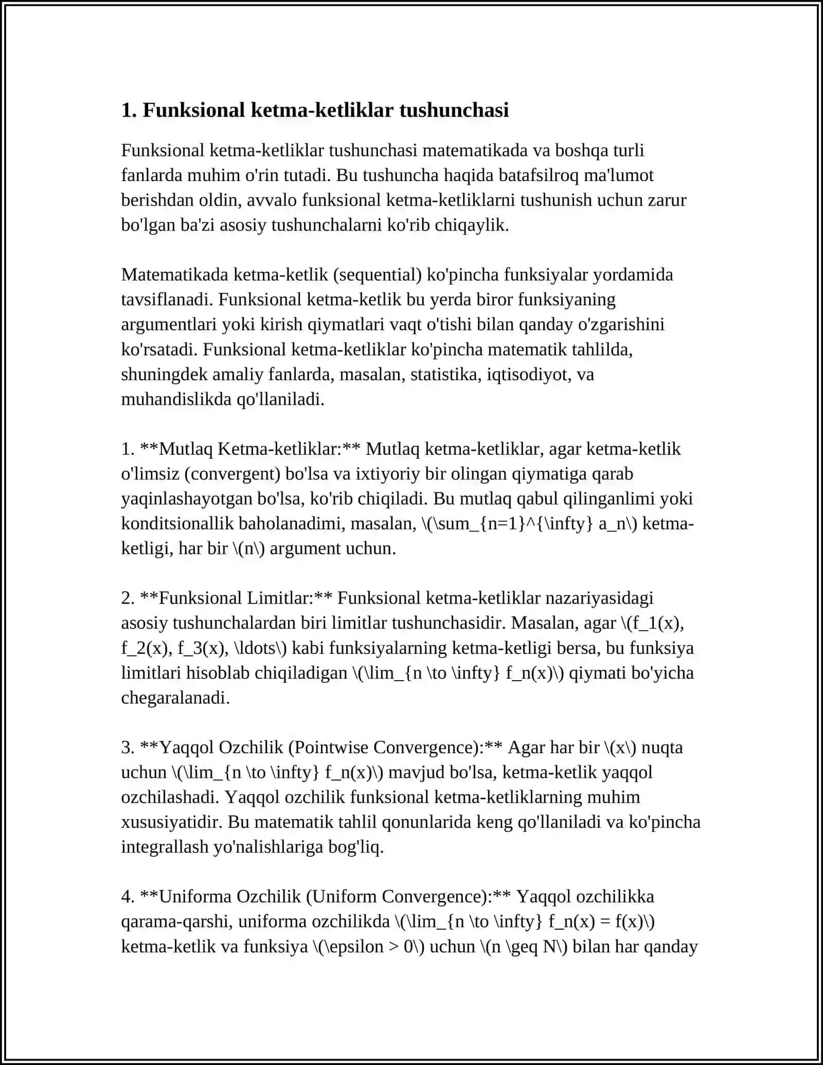 FUNKSIONAL KETMA KETLIKLAR VA QATORLAR MAVZUSIDA REFERAT PDF SHAKLI 3
